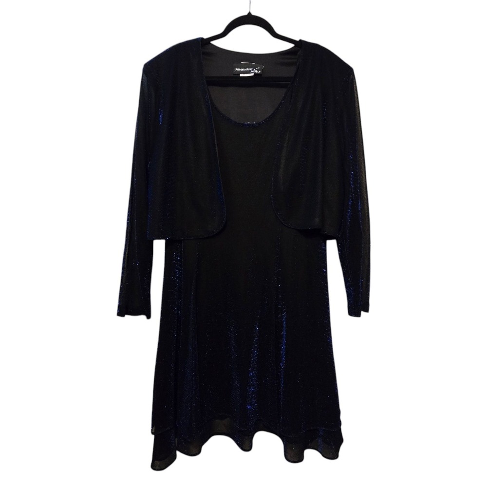 Vtg Sharade Nites Womens Shimmer Dress 2pc Set 18W Royal Blue Swing Prom Wedding